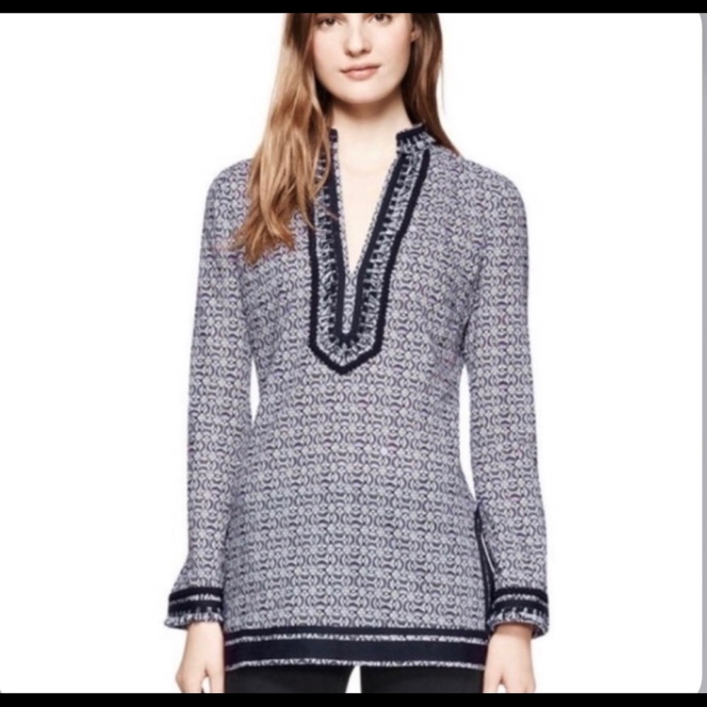 Tory Burch black/white/purple tassel print tunic